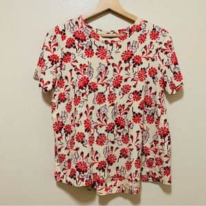 Marni Cream Red Mixed Media Floral Print Blouse size 40